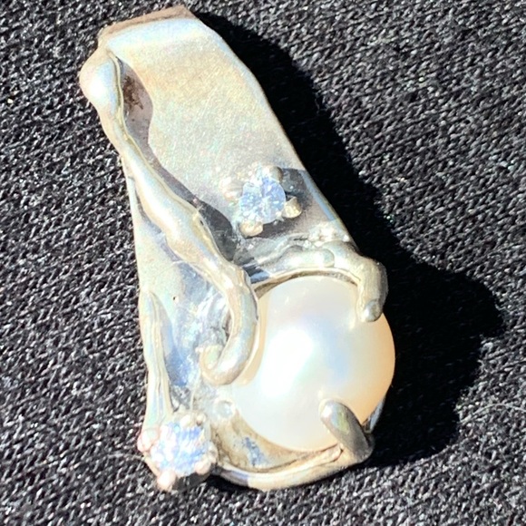 SS 925 pendant large natural pearl 2 CZ - Picture 1 of 5